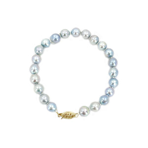 Vintage Japanese Blue Saltwater Akoya Cultured Pearl Mid-Century Bracelet- 14K Yellow Gold