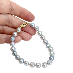 Vintage Japanese Blue Saltwater Akoya Cultured Pearl Mid-Century Bracelet- 14K Yellow Gold
