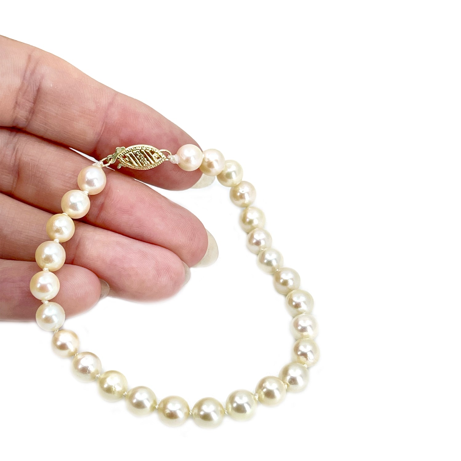 Vintage Japanese Saltwater Akoya Cultured Pearl Bracelet- 14K Yellow Gold