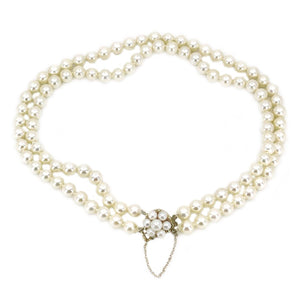 Double Strand Choker Halo Japanese Saltwater Cultured Akoya Pearl Necklace - 14K Yellow Gold 13.50 & 14.50 Inch