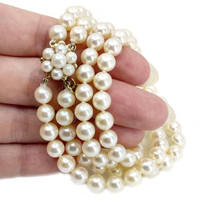 Double Strand Choker Halo Japanese Saltwater Cultured Akoya Pearl Necklace - 14K Yellow Gold 13.50 & 14.50 Inch