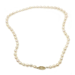 Lace Filigree Japanese Cultured Akoya Pearl Necklace - 14K Yellow Gold 17 Inch