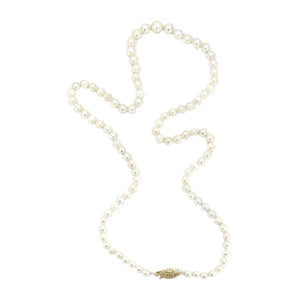 Graduated Mid-Century Japanese Cultured Akoya Pearl Vintage Necklace - 14K Yellow Gold 21 Inch