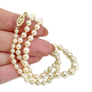Vintage Graduated Japanese Cultured Saltwater Akoya Pearl Floral Necklace - 14K Yellow Gold 20.50 Inch