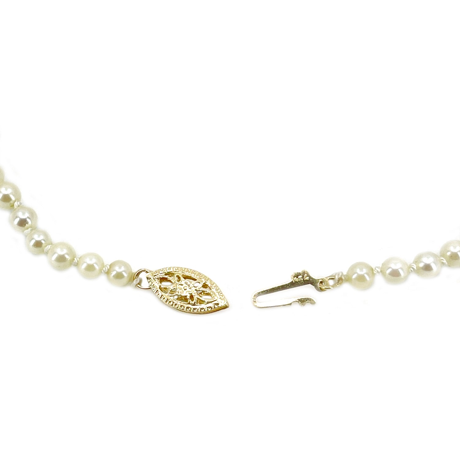Vintage Graduated Japanese Cultured Saltwater Akoya Pearl Floral Necklace - 14K Yellow Gold 20.50 Inch
