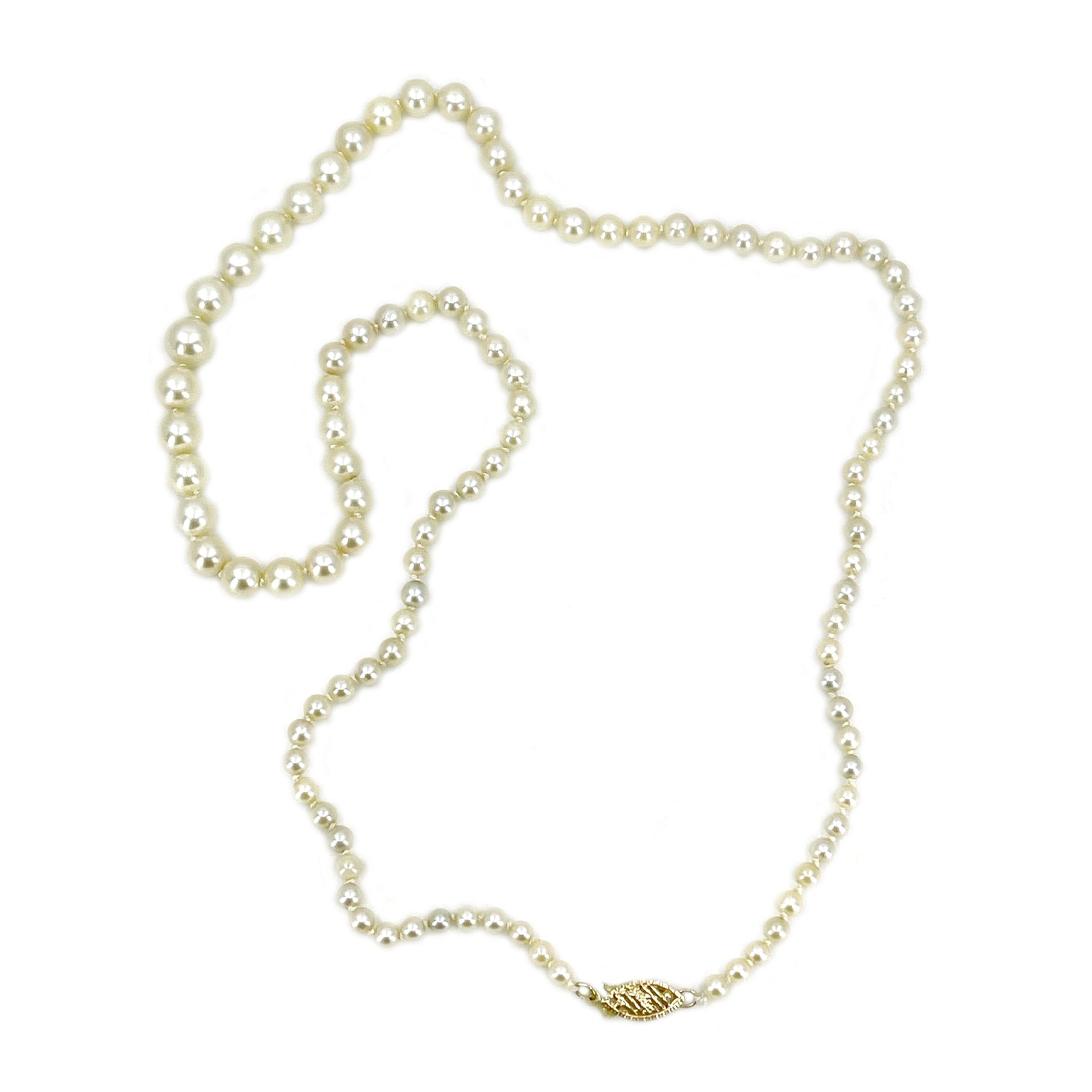 Graduated Estate Japanese Cultured Saltwater Akoya Pearl Vintage Necklace - 14K Yellow Gold 20.50 Inch