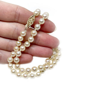 Lace Filigree Japanese Cultured Akoya Pearl Necklace - 14K Yellow Gold 17 Inch