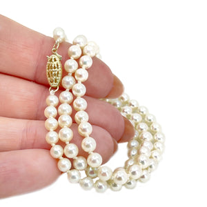 Petite Choker Modernist Japanese Cultured Saltwater Akoya Pearl Vintage Necklace - 14K Yellow Gold 16.50 Inch