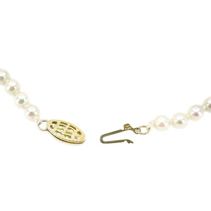 Petite Choker Modernist Japanese Cultured Saltwater Akoya Pearl Vintage Necklace - 14K Yellow Gold 16.50 Inch