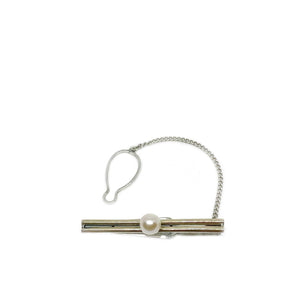 Mid Century Modern Men's Japanese Saltwater Akoya Cultured Pearl Tie Bar- 10K Yellow Gold & Sterling Silver