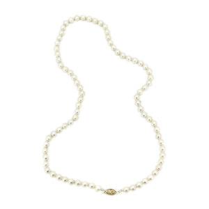 Estate Mid-Century Japanese Cultured Saltwater Akoya Pearl Vintage Necklace - 14K Yellow Gold 19 Inch