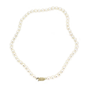 Sweetheart Lace Filigree Japanese Cultured Akoya Pearl Necklace - 14K Yellow Gold 16 Inch