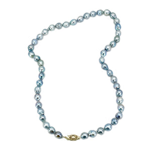 Vintage Choker Baroque Blue Mid-Century Japanese Saltwater Cultured Akoya Pearl Choker Necklace - 14K Yellow Gold 16 Inch