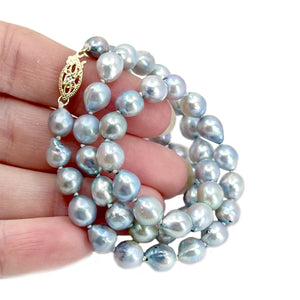 Vintage Choker Baroque Blue Mid-Century Japanese Saltwater Cultured Akoya Pearl Choker Necklace - 14K Yellow Gold 16 Inch