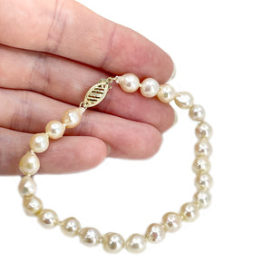 Vintage Baroque Japanese Saltwater Akoya Cultured Pearl Bracelet- 14K Yellow Gold