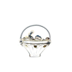Art Nouveau Yellow Japanese Saltwater Akoya Cultured Pearl Grape Basket Brooch- Sterling Silver